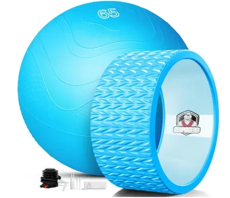 HAPBEAR Back Roller Yoga Wheel Set w/ 26" Exercise Ball