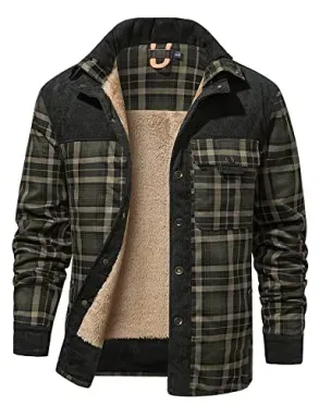 Haellun Long Sleeve Sherpa-Lined Flannel Shirt Men's Jacket