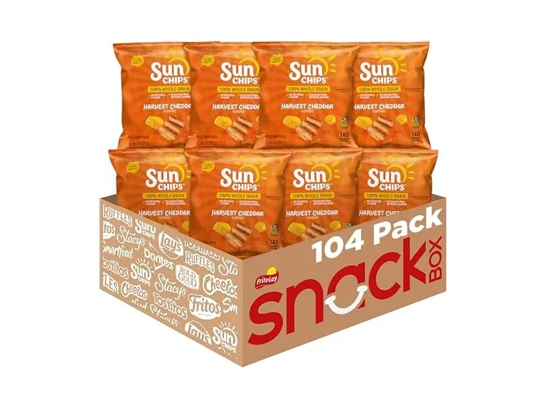 SunChips 100% Whole Grain Chips, Harvest Cheddar, 104-Pack, 1 oz Bags