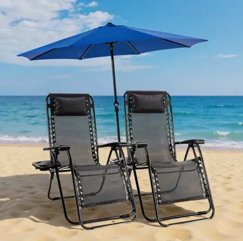 JHK Zero Gravity Portable Recliner Camping Chair Black 2-Pack