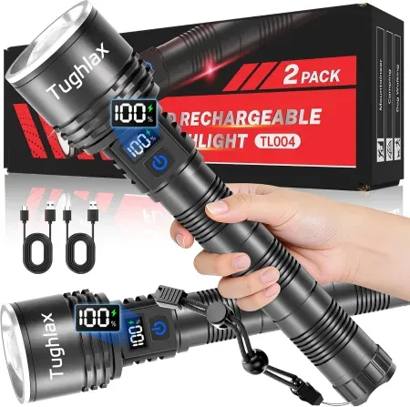 2-Pack High Tughlax 5-Mode Rechargeable LED Flashlight w/ LCD Display