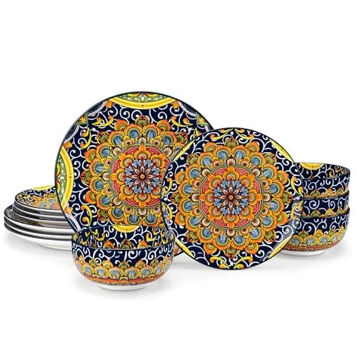 vancasso 12-Piece Plate and Bowl Dinnerware Set Bohemian Blue