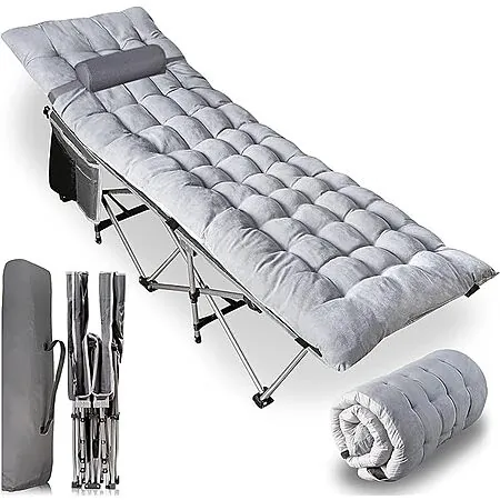 Zone Tech Folding Outdoor Camping Travel Cot w/ Padded Mattress (Grey)