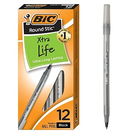 12-Ct. BIC Round Stic Xtra Life Ballpoint Pens (Black, Medium Point 1.0mm)