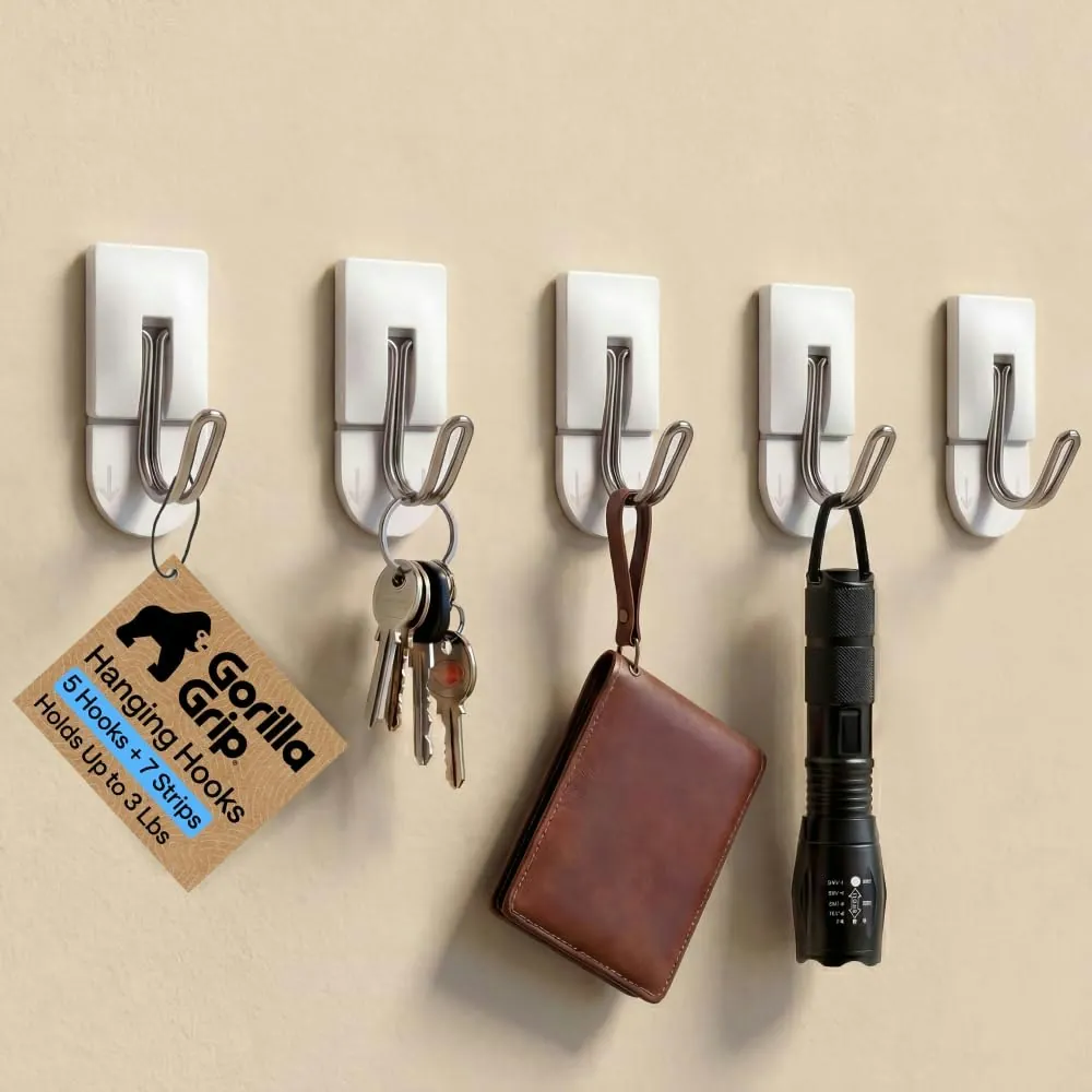 Gorilla Grip Adhesive Wall Hooks 5-Pack