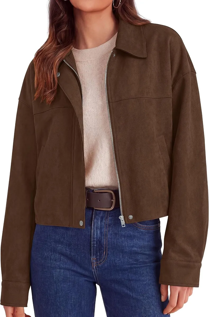 PRETTYGARDEN Faux Suede Cropped Jacket