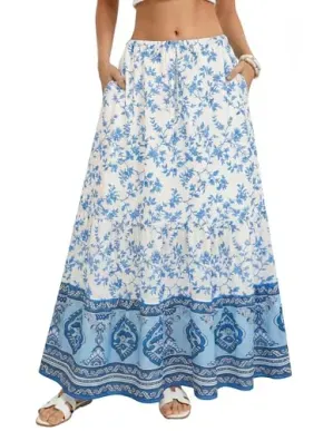 Kate Kasin Women's Floral Maxi Skirt w/ Pockets