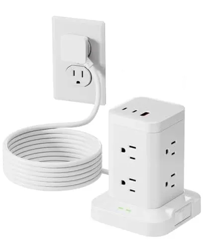 Power Strip Tower with Surge Protector 8 AC Outlets, USB-C Ports, 6ft Extension Cord