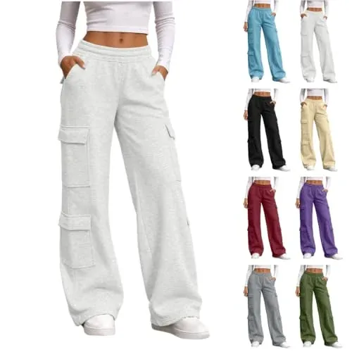 Wide Leg Elastic Waist Multi-Pocket Pants