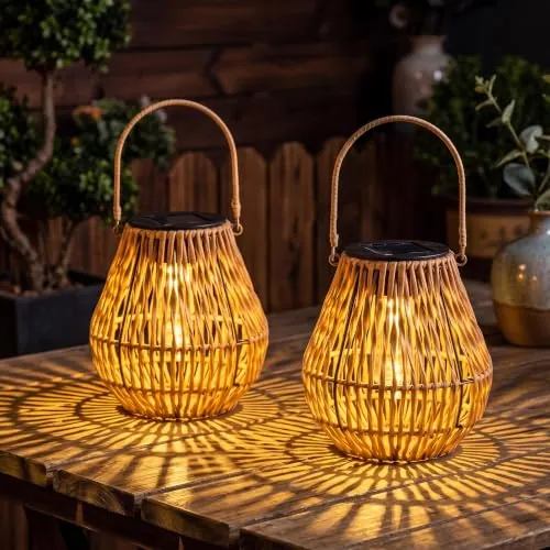 Waterproof Boho Woven Solar Lanterns- 2 Pcs