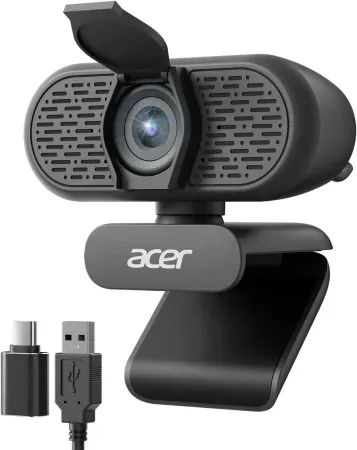 Acer 1080p FHD USB Webcam w/ Dual Noise-Canceling Microphones & Privacy Cover