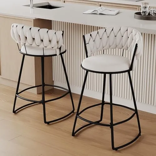 Alunaune 24" Upholstered Velvet Counter Barstools 2-Pack