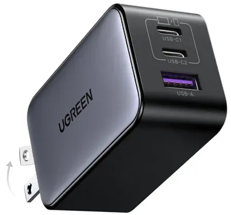 UGREEN 65W Nexode USB-C 3-Port GaN Foldable Fast Charger Block