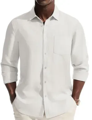 PJ PAUL JONES Linen Long Sleeve Button Down Casual Men's Dress Shirt