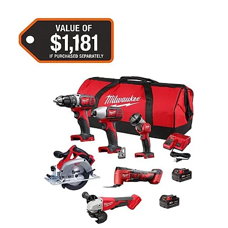 6-Tool Milwaukee M18 18V Cordless Combo Kit w/ 2x 4.0Ah Batteries & Charger