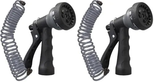 Orbit Coil Garden Hose with 8-Pattern Hose Nozzle (Gray) 2-Pack