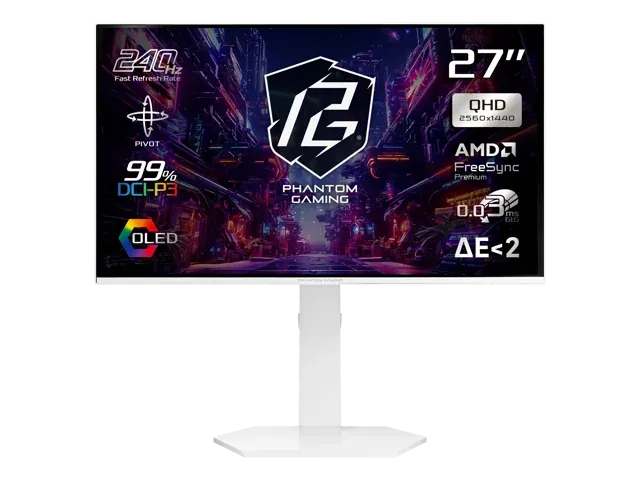 ASRock Phantom Gaming GO27QSA-W 1440P 240Hz AMD FreeSync Premium 0.03ms HDR10 OLED White Gaming Monitor