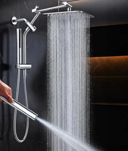 10" Veken Square All Metal Rain Shower Head & Handheld Sprayer Combo w/ Power Jet