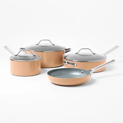 7-Piece Figmint Nonstick Ceramic Coated Aluminum Cookware Set (Terracotta Orange)