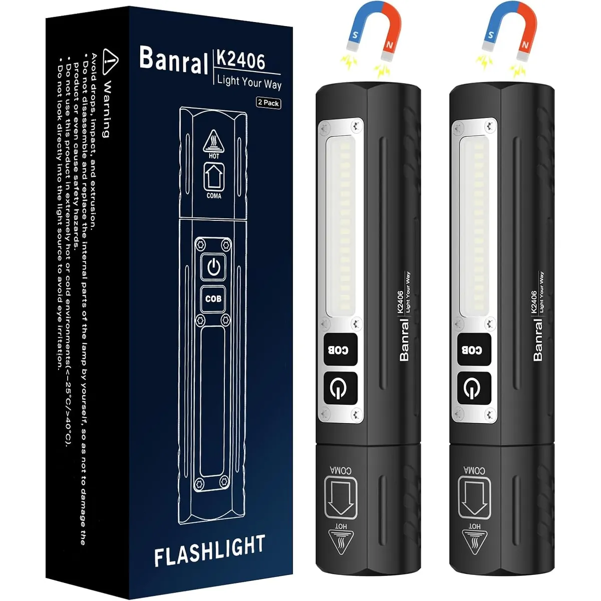 Banral Rechargeable Magnetic Small Powerful Flashlights 2 Pack