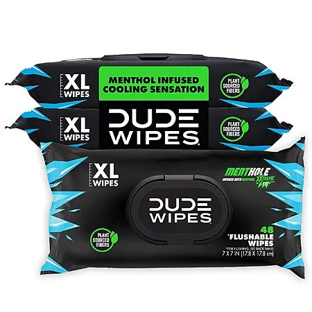 Prime: 144-ct DUDE Wipes MentHOLE XXtreme Adult Flushable Wet Wipes (Cooling)