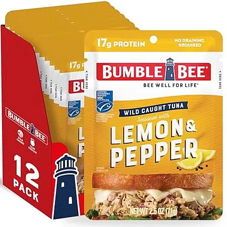 Select Accounts: 12-Pk 2.5-Oz Bumble Bee Wild Caught Tuna Pouch (Lemon & Pepper)