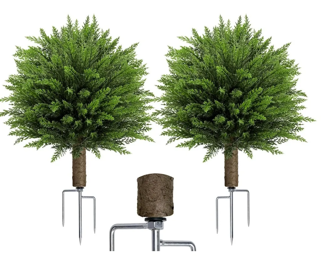 23.7" Outdoor Artificial Cedar Topiary Ball Tree 2-Pack