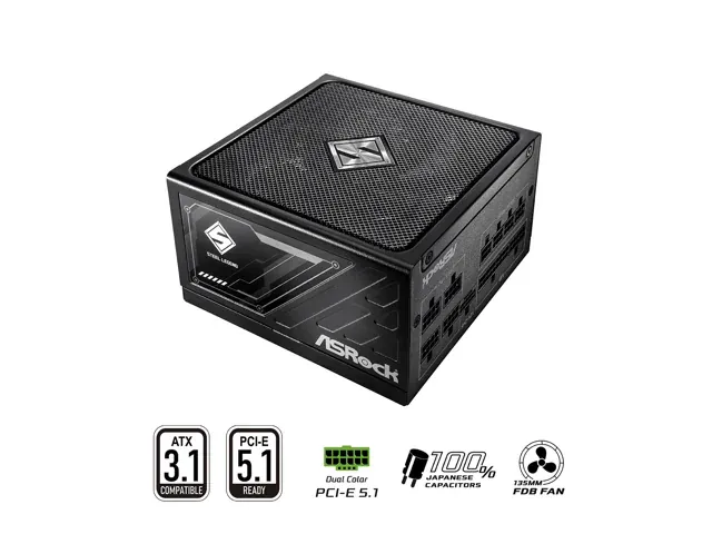 ASRock Steel Legend SL-750G 750W 80 PLUS GOLD & Cybenetics PLATINUM Full Modular Power Supply, ATX3.1 & PCIe5.1 Ready with Dual Color 12V-2x6 Cable, 10 Years Warranty