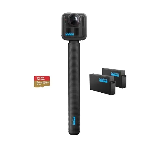 GoPro MAX2 8K Action Camera w/ 4' Extension Pole, 2 Batteries, 64GB microSD