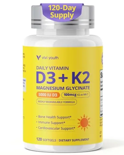 Vitamin D3 K2 5000 IU, Enhanced with Magnesium Glycinate