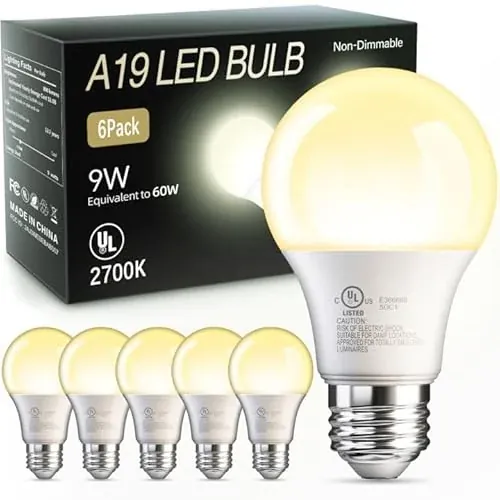 TJOY 6-Pack A19 LED Light Bulbs, 2700K Soft Warm White, 60W Equivalent