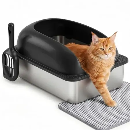 Aidoly Stainless Steel XL Cat Litter Box w/ Scoop, Mat