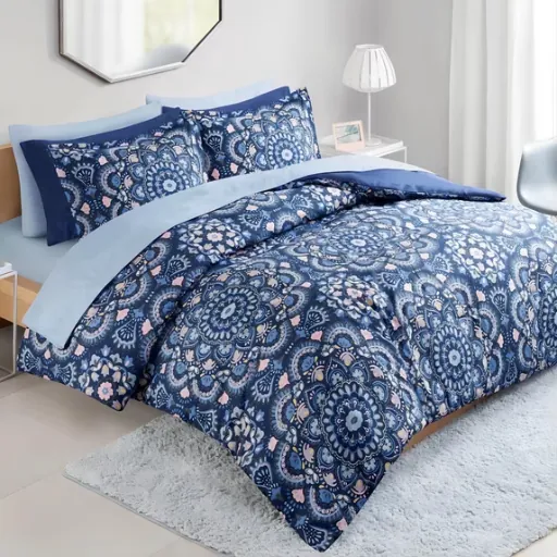 Regency Heights 9-Piece Queen Size Comforter Set with Side Pocket (Navy)