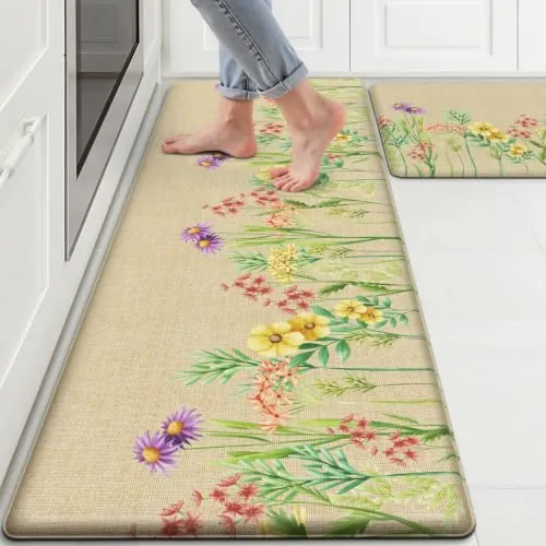 Floral Kitchen Mats 2 Piece Set Anti Fatigue Water-Absorbent