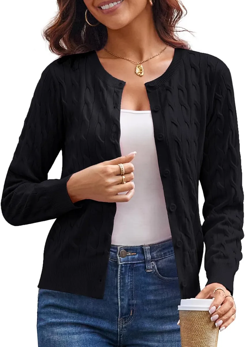 GRACE KARIN Women’s Long Sleeve Button Up Cable Knit Cardigan