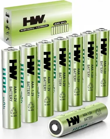 8-Count HW AAA NiMH 800mAh 1.2V 1000 Cycles Rechargeable Batteries