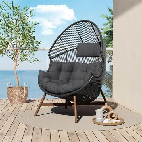 Grand patio Outdoor Egg Chair PE Wicker Wood Grain Finish with Olefin Cushion
