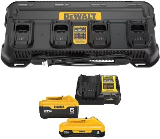 DEWALT 4-Port 4A Battery Charger + 20V MAX 6Ah & 4Ah Battery Kit