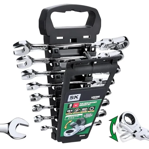 SK Flex-Head SAE Combination Ratcheting Wrench Set 8-Pc