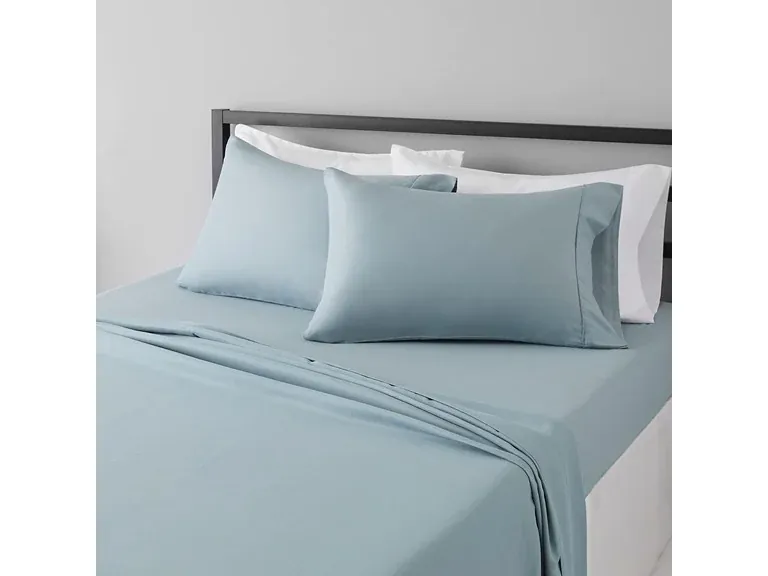 4-Pack Amazon Basics Microfiber Full 4-Piece Bed Sheet Set, 14" Deep Pockets, Spa Blue