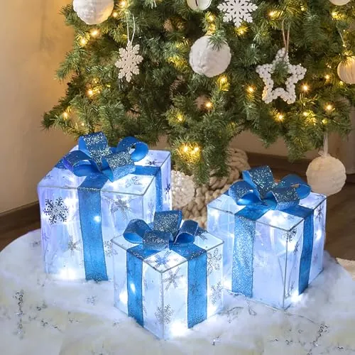 3-Piece Lauzior Indoor/Outdoor Lighted Christmas Gift Box Decorations, 60 LED Cool White