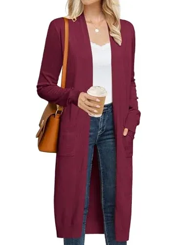GRACE KARIN Deep Red Cardigan for Women Dressy Long Sleeve Open Front Knit Cardigan