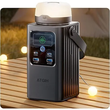 ATGIH 198.4Wh Portable Power Station w/ LiFePO4 Battery & Light (Carbon Grey)