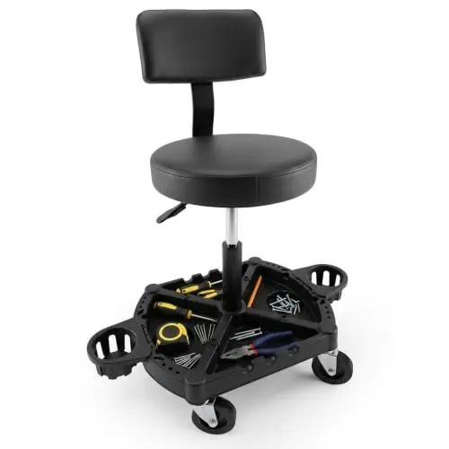 Rolling Shop Stool with Backrest