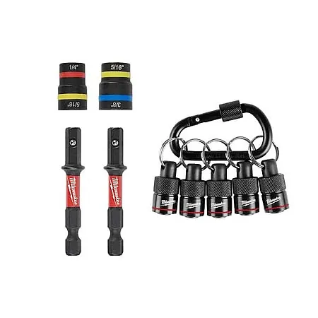 2-Pc Milwaukee SHOCKWAVE Magnetic Nut Driver + 5-Pc Hex Bit Holder & Carabiner