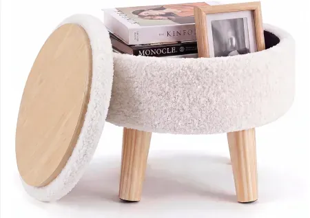 DUMOS Round Storage Ottoman w/ Reversible Tray Lid