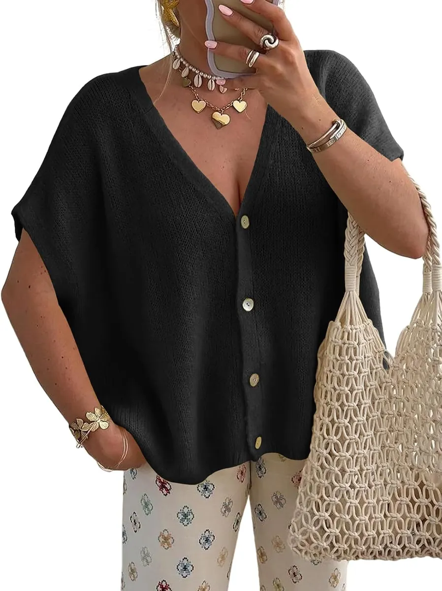 NEWHER Short Sleeve Cardigan Sweater