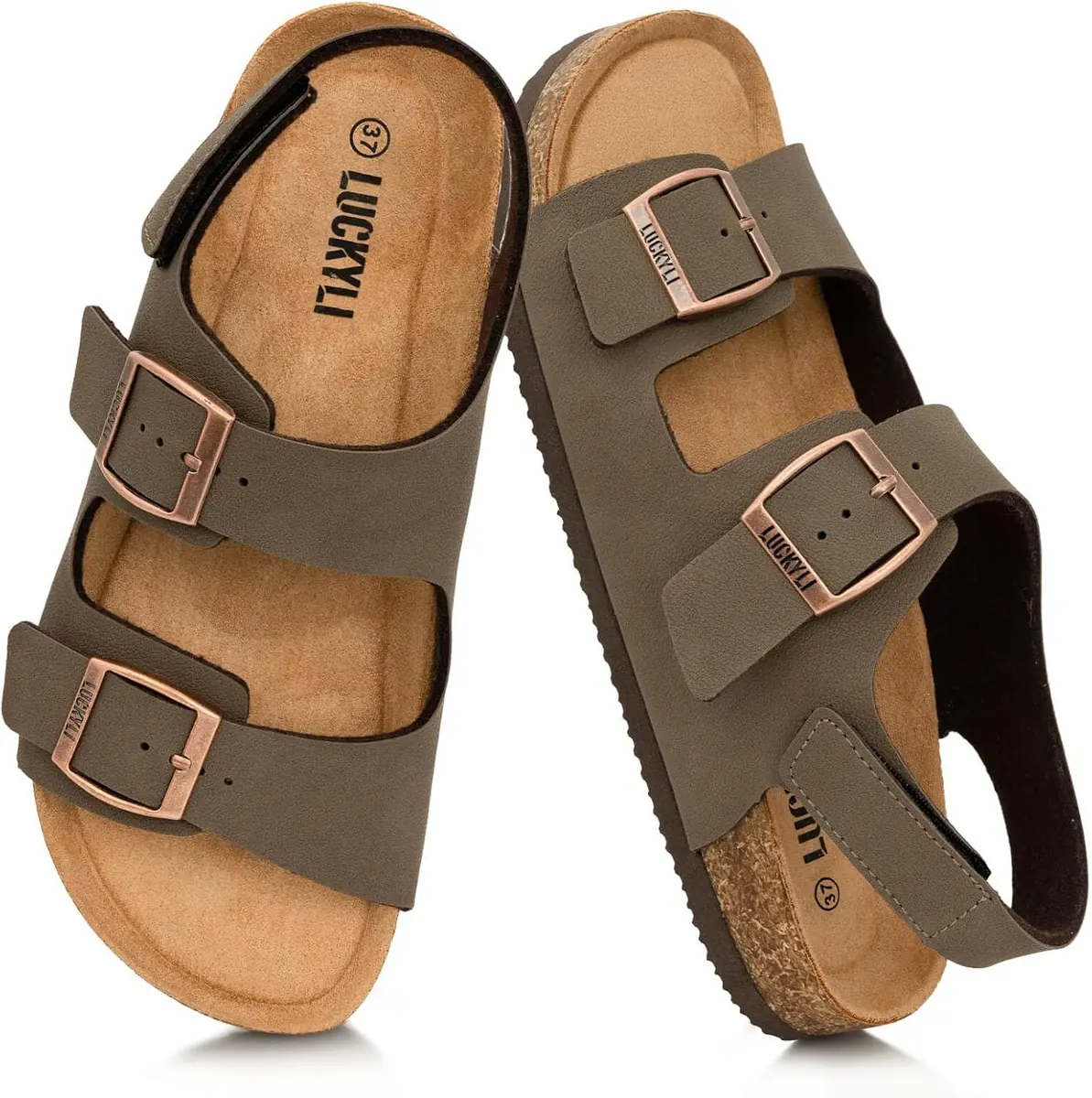 LUCKYLI Kids Double Buckle Slip-On Sandals