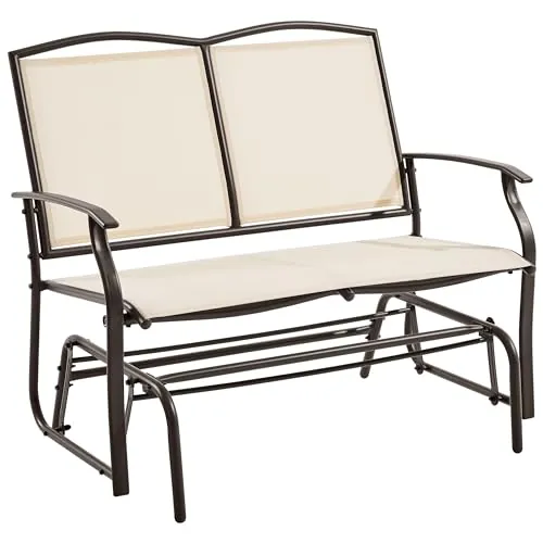 Yaheetech Glider Bench for Outside Patio 2-Person Outdoor Loveseat, Beige