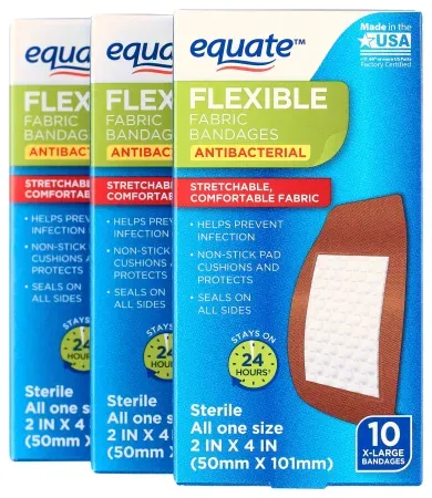 30-Count Equate Fabric Terra Cotta Antibacterial X-Large Bandages